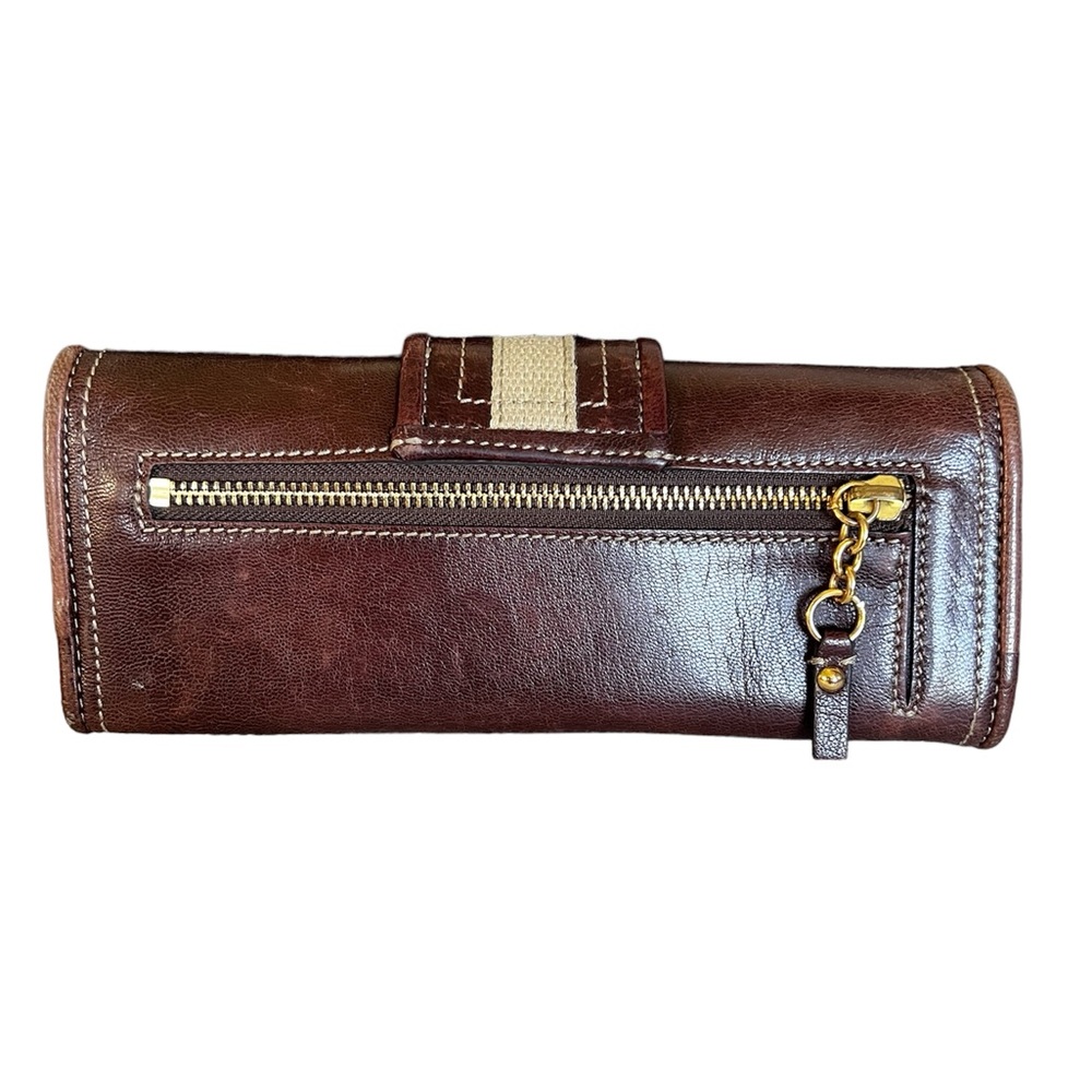 Vintage 90’s Juicy Couture Wallet Brown Leather Gold Buckle w/ Stripe - Picture 4 of 6
